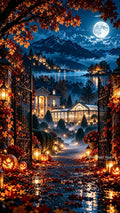 Actual unframed Autumn Chateau Moon portrait phone artwork, small watermark on display-only preview