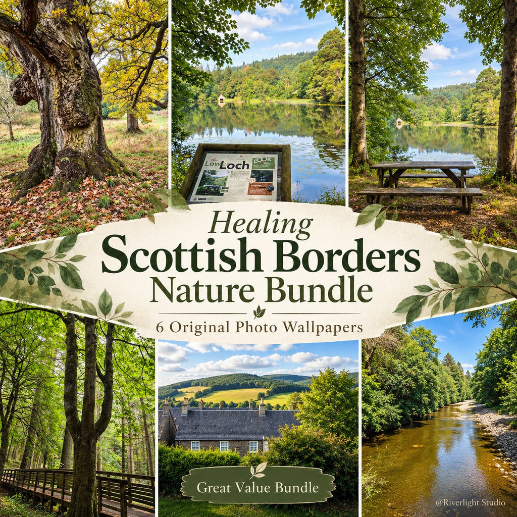 Nature Bundle cover: six original Scottish Borders photography wallpapers by Riverlight Studio; square promotional collage.