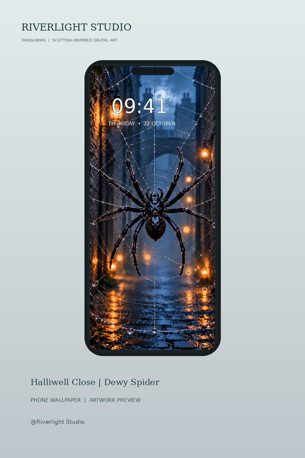 Scottish stone lane spider wallpaper on phone mockup