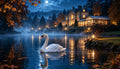 Actual landscape Swan Moonlit Manor artwork preview (not device mockup), © Riverlight Studio — customer ZIP contains unframed original PNG