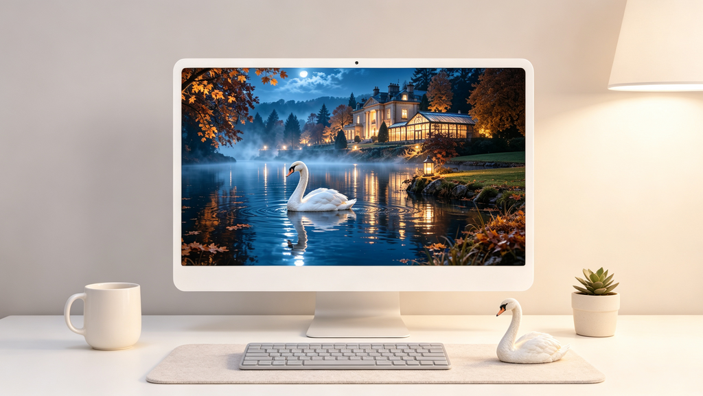 Riverlight Studio Swan Moonlit Manor wallpaper mockup