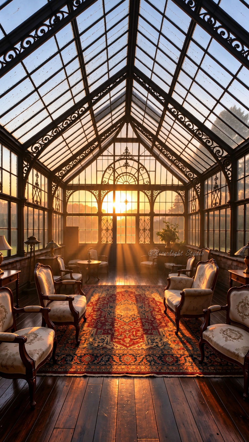 The Golden Glasshouse | Sunset Phone Wallpaper — subtle signature preview