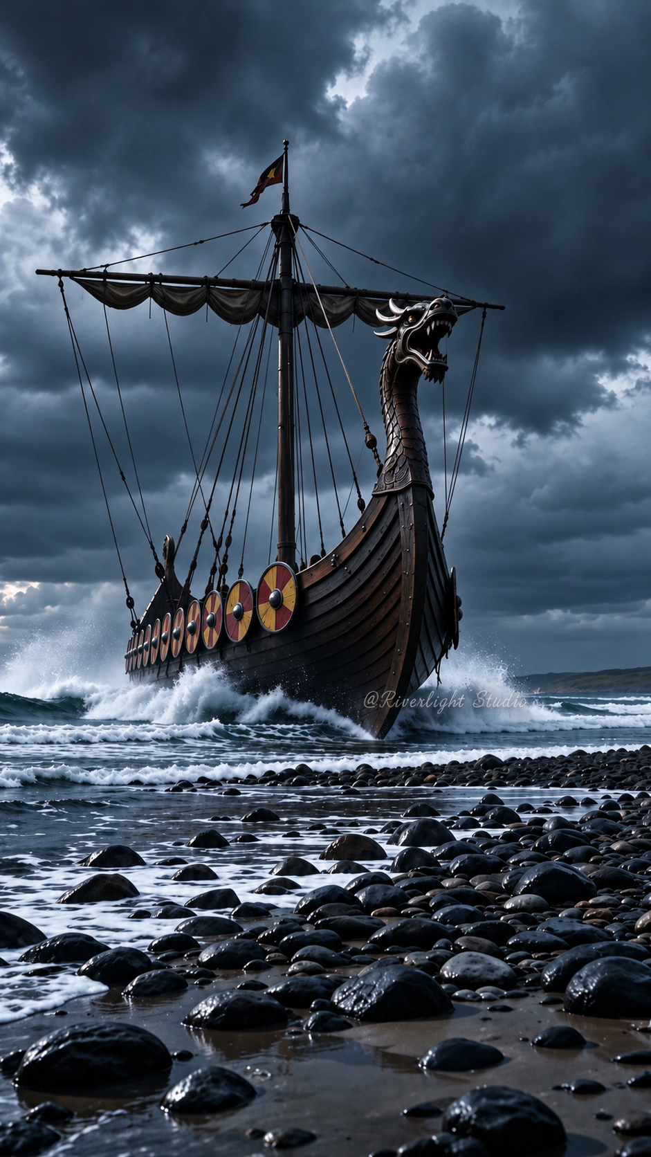 Viking Arrival | Stormy Shore Phone Wallpaper — subtle signature preview